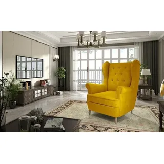 JVmoebel Ohrensessel Sessel Design Couch Sofa Sitzer Leder Lounge Club Polster SOFORT gelb