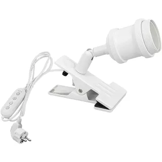 FSLiving Schreibtischlampe mit Kabelschalter, Schwenkbar, Klemmlampe mit Schwenkarm und E27 Fassung für Bett und Schreibtisch, Klemmleuchte aus Metall in weiß