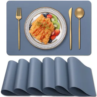 Blibalaskr Tischsets Abwaschbar,Platzsets 6er Set,wasserdichte und abwischbare,hitzebeständige doppelseitige PVC-Platzdeckchen,geeignet für Küche,Esstisch,Esszimmer 45cm×30cm(Blau)