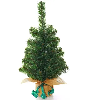 Künstlicher Kleiner Weihnachtsbaum Mini Christbaum 60cm als Tischdekoration - B1 schwer entflammbar mit Jute-Fuß geschmückt