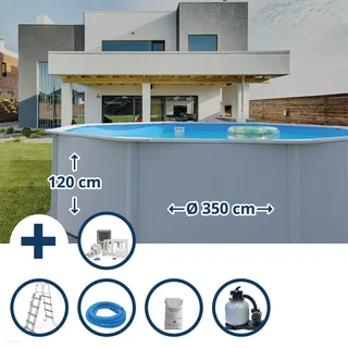 Stahlwandpool Set (5-teilig) hoch rund Classic 350 x 120 cm, Stahl 0,45 mm weiß
