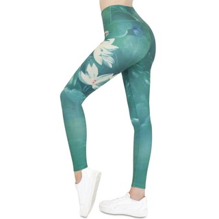 Frentree Leggings für Damen, Lange Sport Leggings, High Waist, Yoga Hose in vielen Farben, Laufhose mit hohem Komfort grün XXL- 3XL (EU: L)