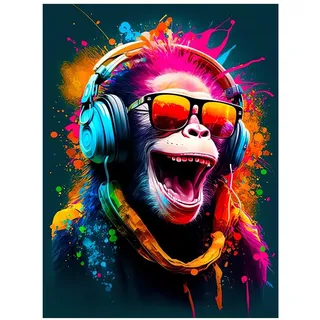 Generisch Street Pop Art Leinwand Malerei, lustige Tiere Affen tragen Kopfhörer Poster Drucke Wandkunst Bilder für Wohnzimmer Schlafzimmer Home Decor (YC4068, 50x70cm Ohne Rahmen)