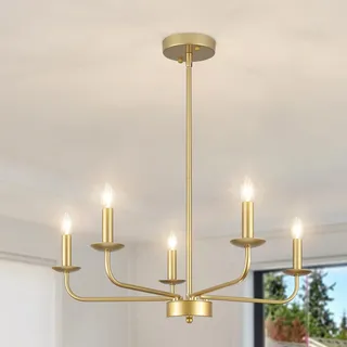 QAREHL Kronleuchter Gold, 5 Flammig Kronleuchter Modern Vintage Hängelampe