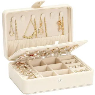 VINATO Schmuckorganizer als 3-in-1 Schmuckaufbewahrung für Ketten, Ohrringe & Ringe – Schmuckkästchen klein 16,5x12x5,7cm, Geschenkidee und Aufbewahrungslösung
