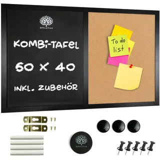 OfficeTree Kombitafel 60 x 40 cm - Magnettafel Küche mit Kreidetafel und Pinnwand Kork - To Do Tafel Küche - Notiztafel Magnetisch - Als Magnet Pinnwand mit Zubehör