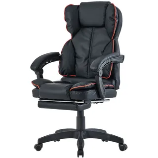 Schreibtischstuhl Design Bürostuhl Racing Chair Chefsessel Gamingstuhl Fußstütze, Farbe:Schwarz-Rot