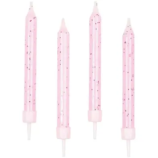 Amscan Geburtstagskerze 10 Spiralkerzen mit Glitzer - 6,3 cm Rosa - Geburt rosa