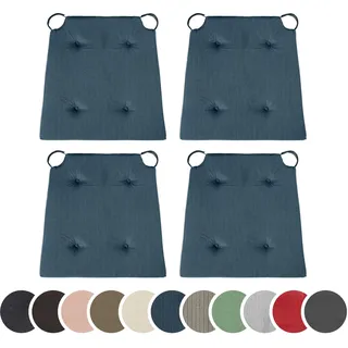 sleepling 4er Set Stuhlkissen, 42 (vorne) 35 (hinten)x40x5 cm, Sitzkissen für Stuhl & Bank mit Klettverschluss, Indoor & Outdoor, 100% Baumwolle, Made in EU, waschbar bis 30 Grad, Basic 10, Dunkelblau