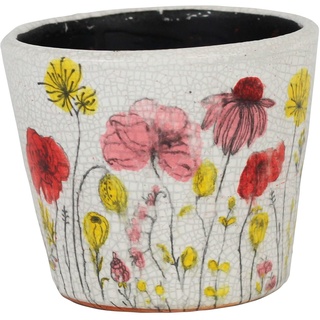 mitienda mit Liebe gemacht Blumentopf aus Keramik Primavera 14cm, Weiss rosa gelb, Blumenvase, Pflanzentopf