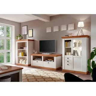 Home affaire Wohnwand Cremona, Anbauwand im Landhausstil, Komplettset, Wohnzimmer-Set, (Set, 3-St), enthält Regal, Vitrine und Lowboard, 376 cm breit weiß