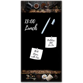 Memoboard Black Coffee L 30 x 60 cm | Magnettafel aus Glas zum beschriften hochkant | Optimal geeignet für Küche und Esszimmer als funktionaler Eyecatcher | Kaffee Holz Löffel Zucker schwarz