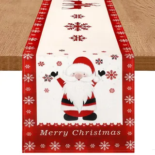 DecorMommt Tischläufer Weihnachten Modern, weihnachtstischläufer Rot 33 x 183 cm, Weihnachtsdeko Tisch, Weihnachtstischdecke, Tischdeko für Drinnen Küche Urlaub Party Dekoration(Ren Schnee Rot)