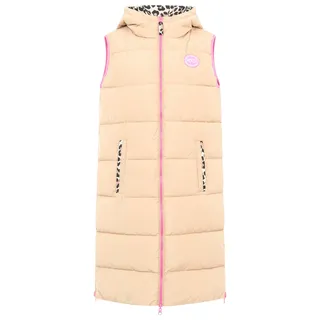 Zwillingsherz Wendeweste ZWILLINGSHERZ "Leopard", Damen, Gr. S, beige, Steppware, Obermaterial: 100% Polyester, normal knielang, ohne Ausschnitt, Westen, Leo Muster, beidseitig tragbar, modisch, Kapuze, Doppel-Zipper