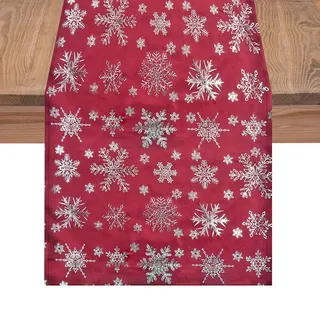 Weihnachts-Schneeflocken-Druck Tischläufer Samt Dekoration 1,5M - Rot