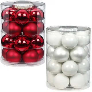 Inge Glas Magic 40 Weihnachtskugeln im Set | Echtglas-Christbaumkugeln in besonderen Farben | Hochwertiger Christbaumschmuck (Frozen Strawberrys | rot mit weiß)