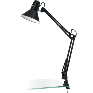 EGLO Tischlampe Firmo, 1 flammige Klemmlampe Vintage, Industrial, Retro | Schreibtischlampe aus Stahl und hochwertigem Kunststoff, Klemmleuchte in Schwarz glänzend, Lampe mit Schalter, E27 Fassung