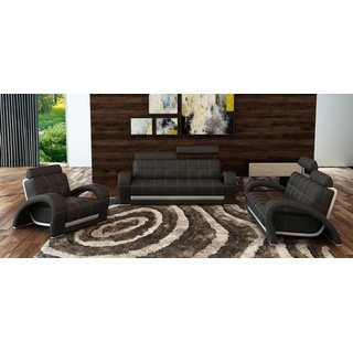 JVmoebel Sofa Leder Couch Sofagarnitur Wohnzimmer Garnituren Couch Set, Made in Europe grau|weiß