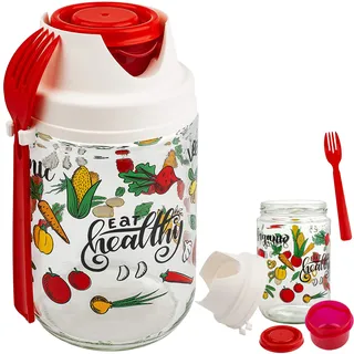 alles-meine.de GmbH Glas - Salatbecher/Joghurtbecher/Müslibecher - to go - mit Gabel + Deckel + mit Einsatz - 600 ml - BPA frei - Erwachsene & Kinder - Joghurt Müsli - Obst &..