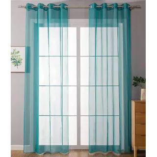 Gardinenbox Ösenvorhang Transparent Uni 140 x 245 cm Türkis 2 St.