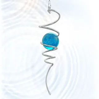 Eiryhope Windspiel, Windspiel, Spiral Tail mit blauer Glaskugel, erzeugt faszinierende visuelle Illusion beim Drehen, 33 cm Windspiel-Stabilisator, hängende rotierende Kunst, Outdoor-Gartendekoration