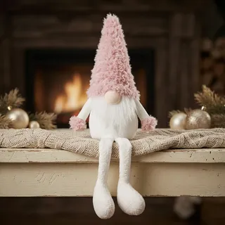 Wichtel Kantenhocker Deko Figur Gnom sitzend 15cm (50 cm) Weihnachtswichtel rosa