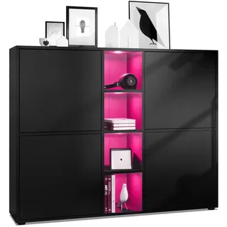 Vladon Highboard, Cuba Türen in Schwarz matt
