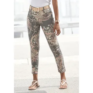 7/8-Jeggings LASCANA, Damen, Gr. 46, N-Gr, bunt (schwarz, bunt bedruckt), Denim/Jeans, Obermaterial: 67% Baumwolle, 29% Polyester, 4% Elasthan, bedruckt, figurbetont 7/8-Länge, Hosen, mit Paisleyprint, schmale Passform, Super-Stretch-Qualität