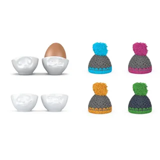 FIFTYEIGHT PRODUCTS Eierbecher Eierbecher-Sets Nr. 1 + 3 - inkl. Mützen - Küssend/Verträumt + Glückli, (1-tlg)