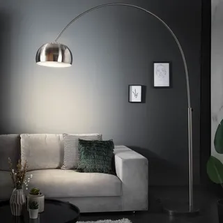 riess-ambiente Bogenlampe LOUNGE DEAL 170-210cm chrom Metall Marmor gebürstet Marmorfuß ausziehbar E27 - Silber