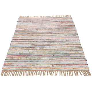 carpetfine Teppich CARPETFINE "Kelim Chindi, Wendeteppich", grau (taupe), B:80cm H:6mm L:150cm, Baumwolle, Polyester, Teppiche, Teppich, handgewebt, Fleckerlteppich mit Fransen, auch vielen in Läufergrößen