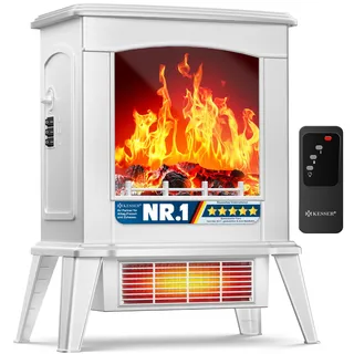 KESSER® LED Kamin Fiero mit Heizung elektrisch | Kaminheizung Elektrokamin Standkamin mit realistischem Feuer -/ Flammeneffekt per Fernbedienung, Thermosicherung Verschiedene Heizstufen 2000W