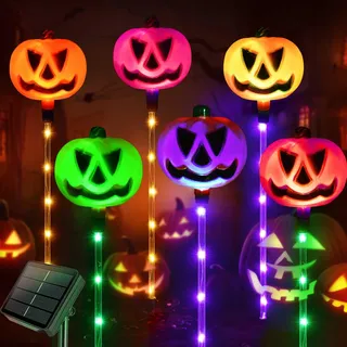 Homeleo Set von 6 Kürbis Solarlampen für Halloween Outdoor, Garten Deko, Solar Pumpkin Pathway Lights Außen Wetterfest für Patio, Rasen, Zaun, Veranda, Balkon