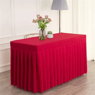 Highdi Tischrock aus Polyester, Tischrock für Rechteck Tische Hotel Bankett Tischröcke Waschbare für Party, Geburtstag, Hochzeit Tischdekoration (120 * 45 * 75cm,Rot)