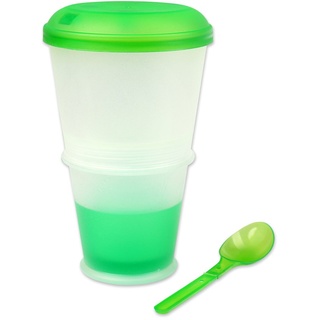 Schramm® Joghurtbecher 7 Farben to go Müsli-to-Go Müslibecher mit integriertem Kühlfach und Löffel Müslischale Joghurt Becher Müslibehälter Joghurtbehälter für unterwegs, Farbe:grün