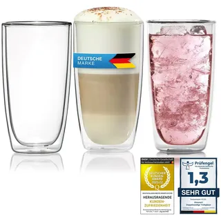 Dimono® Doppelwandiges Trinkglas 2er Set Wasserglas aus Borosilikatglas Latte Macchiato Longdrink- & Cocktailgläser (2 Stück)