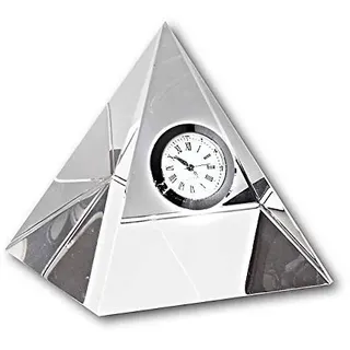 CRISTALICA Glasblockuhr Pyramide Tischuhr Standuhr 9cm analog Uhrwerk Silber