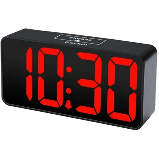 Eachui LED Wecker Digital mit USB-Ladeanschluss, Große Ziffern Display, Helligkeit und Lautstärke Regelbar, Snooze, 12/24HR, digital Uhr Netzbetrieben