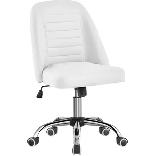 Yaheetech Bürostuhl höhenverstellbar Schreibtischstuhl Ergonomisch Gepolstert Kunstleder Drehstuhl mit Rollen Arbeitshocker ohne Armlehne Weiß