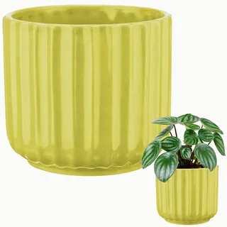 Konzept 11 - Blumentopf aus Keramik 12cm Klein Übertopf für Zimmerpflanzen Pflanztopf Gelb, Orchideentopf Rund