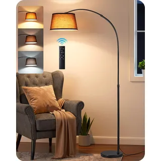 EDISHINE Stehlampe Wohnzimmer, Höhenverstellbar, LED Dimmbar, E27 | Bogenlampe mit drehbarem Lampenkopf, 143-176 cm verstellbares Metallgestell, magnetische Fernbedienung, inkl. 9W LED