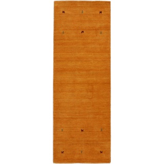 Wollteppich CARPETFINE "Gabbeh Uni" Teppiche Gr. B/L: 75 cm x 200 cm, 15 mm, 1 St., gelb Schurwollteppiche reine Wolle, handgewebt, Gabbeh Loom Tiermotiv, auch als Läufer