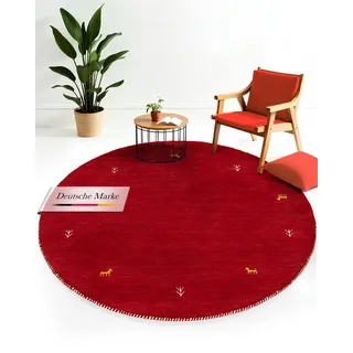 carpetfine Wollteppich Gabbeh Uni, rund, Höhe: 15 mm, reine Wolle handgewebt, Gabbeh Tiermotiv warmes Raumklima viele Größen rot Ø 200 cm x 15 mm