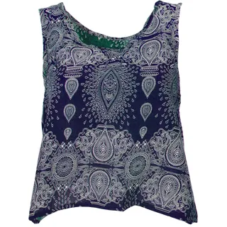 GURU SHOP Boho Sommertop mit Offener Rückenpartie, Damentop, Strandtop - Dunkelblau - 40