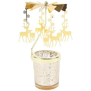 Zwei kleine Hirsche Teelicht Karussell Windlicht Glas Teelichthalter Gold Teelichter Rotierender Kerzenhalter Eisen Metall Kerzenständer für Valentinstag Deko Hochzeit Dekoration Wohnzimmer Tischdeko