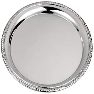 SILBERKANNE Tablett mit Kordelrand 23 cm Silber Versilbert – Premium Silver Plated Dekotablett – Edler Servierteller, Rund & Glänzend