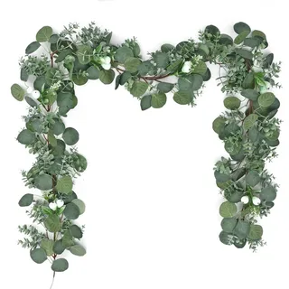 DEMIUKO Grün Eukalyptus Girlande Künstlich Blätter Girlande Hochzeit Deko | 1,8m Eukalyptus Deko, Kunstpflanzen wie Echt, Hängend Pflanze, Eukalyptusranke, Reben für Hochzeitsdeko Tischdeko Gartendeko