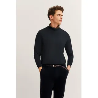 Rundhalspullover BUGATTI "Regular Fit", Herren, Gr. XXL, blau (390, marine), Strick, 95% Baumwolle, 5% Kaschmir, unifarben, regular fit, Rundhals, Rippbündchen, Pullover Rundhalspullover, aus Baumwolle-Kaschmir-Mix
