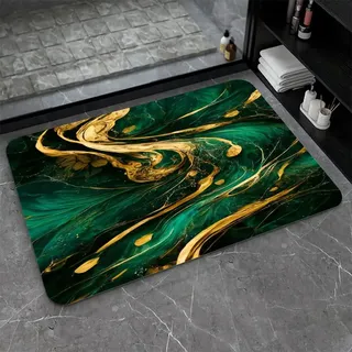 Super saugfähige Badematte mit Kieselgur und Erdstein, Marmor, Gold, Grün, schnelltrocknend, Badezimmerteppiche, rutschfeste Badewannen-Bodenmatte, einfache Küchen-Fußmatte (quadratisch, 50x80 cm)