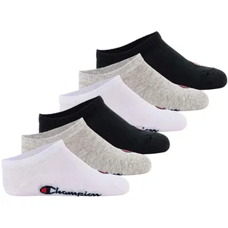 Champion Kinder Socken, 6er Pack – Sneaker Socken, Logo, einfarbig Schwarz/Grau/Weiß 31-34